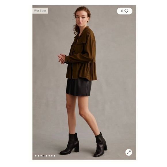 NWT MAEVE Anthropologie Flounced Utility Shirt Jacket Olive Green Medium - Picture 5 of 15